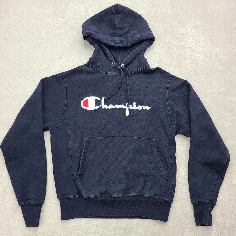 Champion Reverse Weave Hoodie Mens Small Blue Sweatshirt Long Sleeve Active